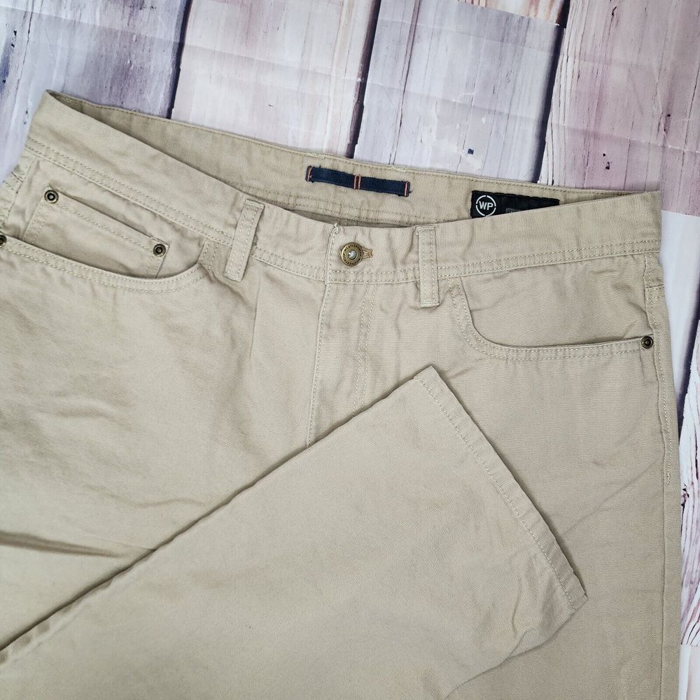 Weatherproof mens 36x30 Brown‎ khaki flat front straight fit outdoor pant Canvas